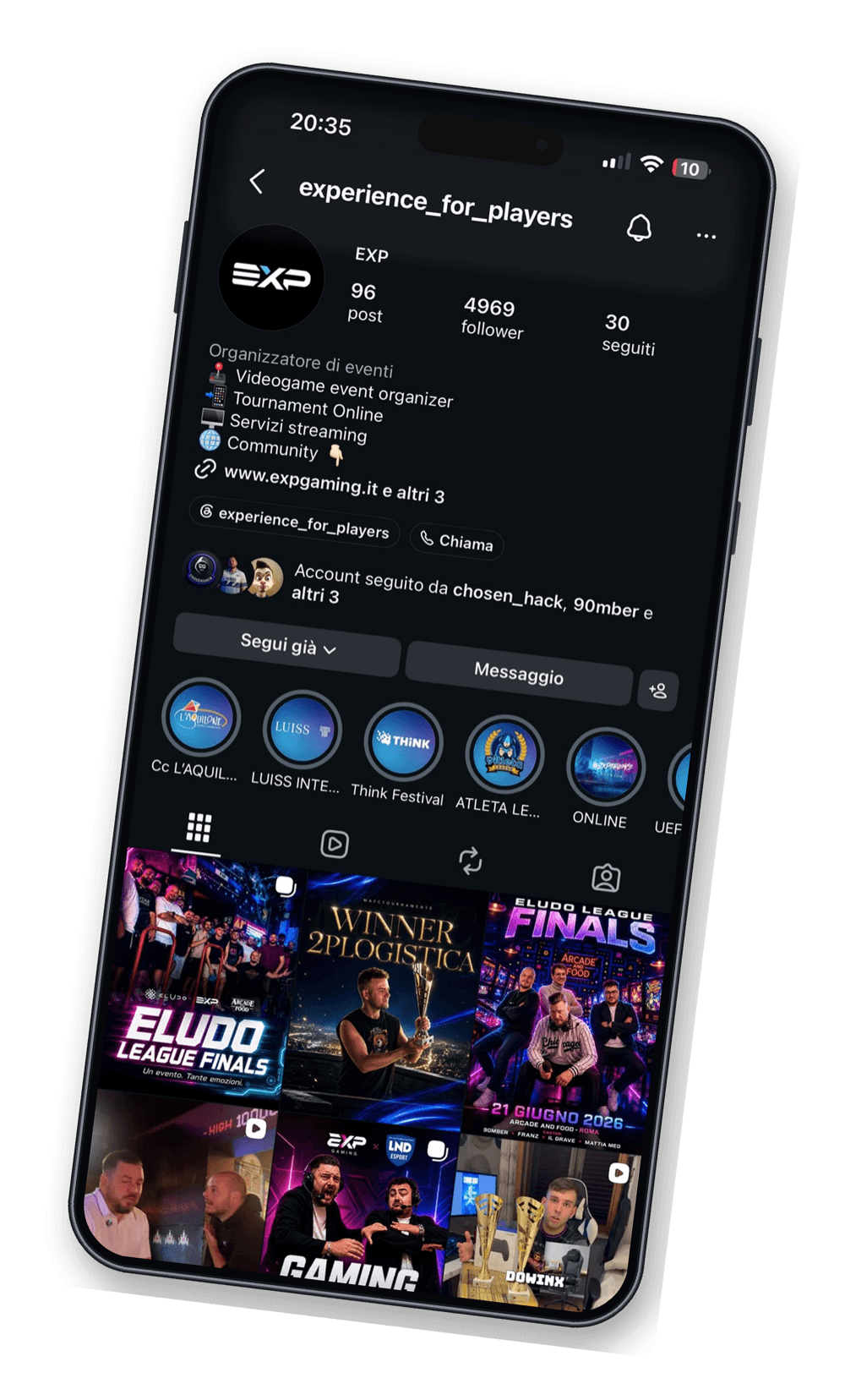 Profilo Instagram di EXP Gaming — @experience_for_players